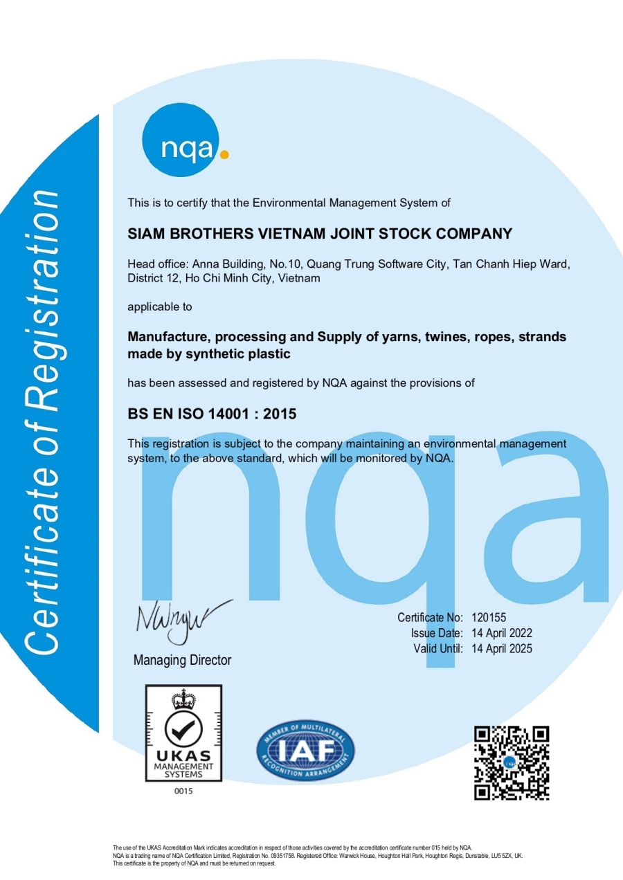 ISO 14001:2015 Siam Brothers Vietnam